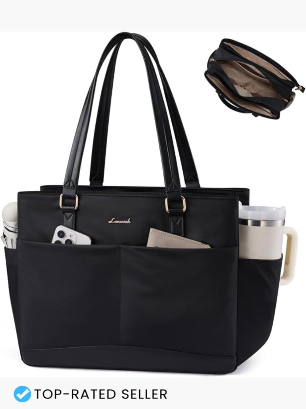 Laptop Tote Bag for Women Work Bag 3 Compartments 40oz Cup Holder 15.6 Inch